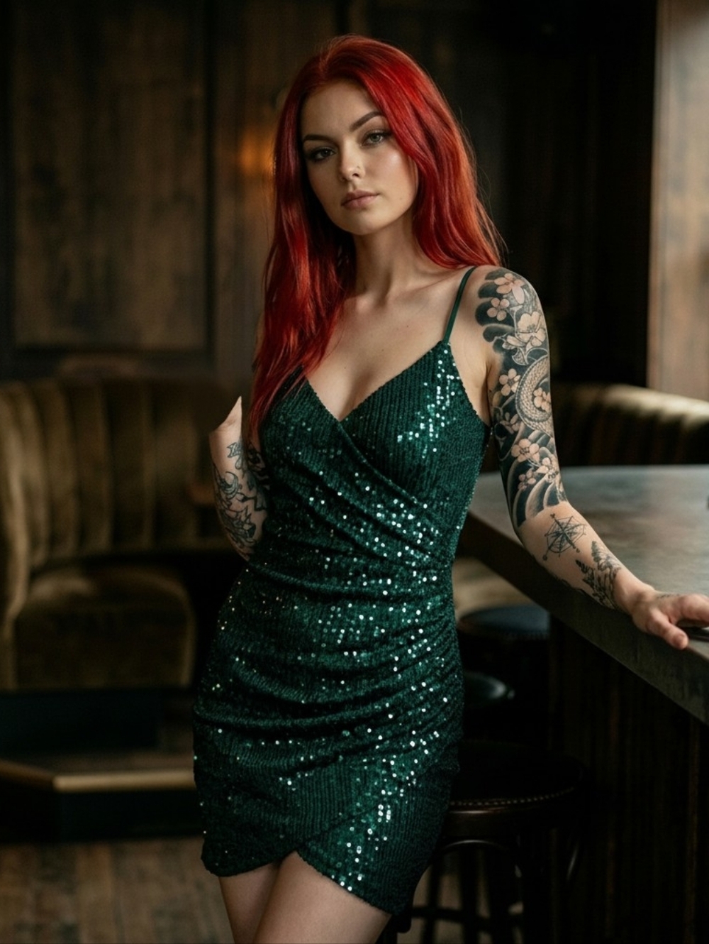 NWT Lulus Size Medium Emerald Sequin Faux Wrap Bodycon Homecoming Dress! - Picture 1 of 16